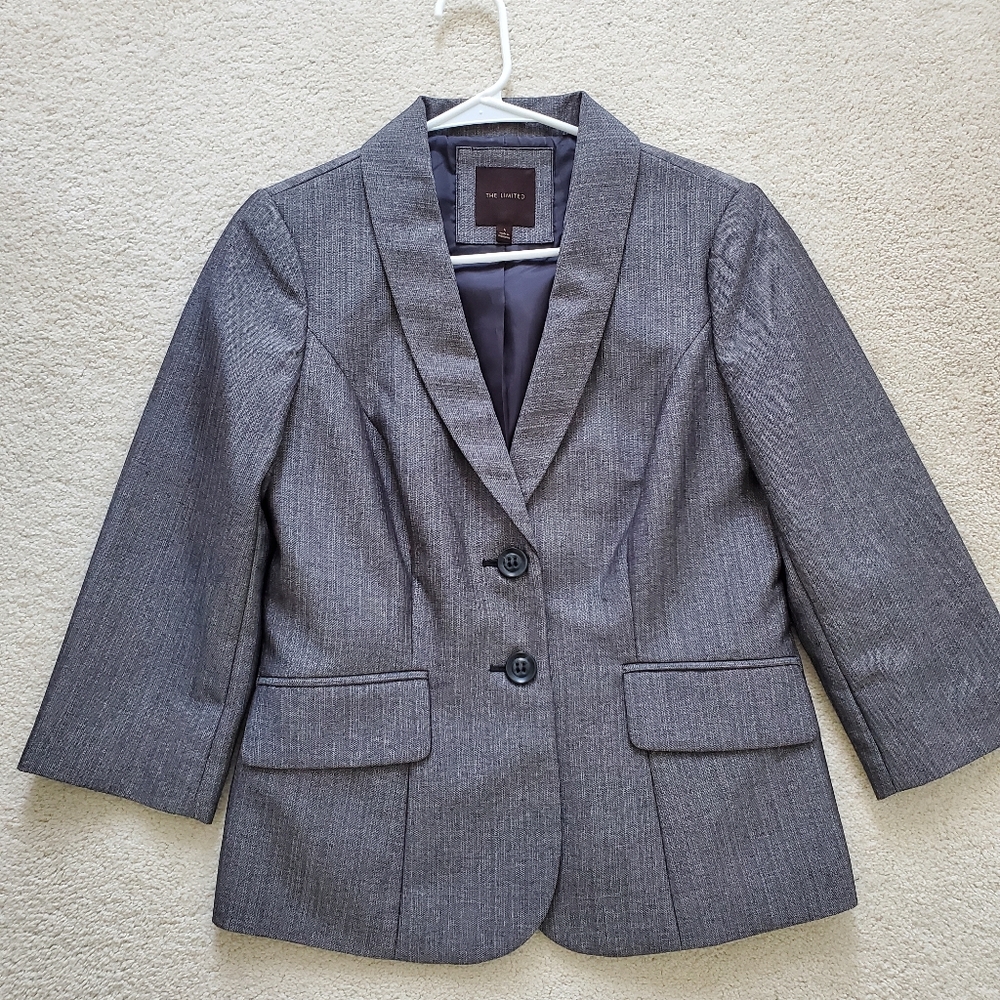 The Limited Women’s Gray 3/4 Sleeves Fitted Jacket Blazer szS